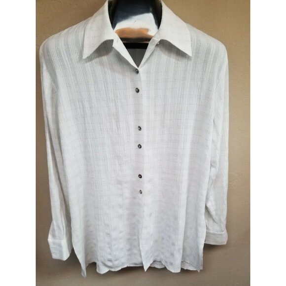 Naf Naf Women's Size T3 White Silver Metallic Button-Up Long Sleeve Blouse Top - Picture 1 of 9